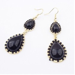 E-0512 New Fashion European Double Black Drop Gem Pendant Charming Earring