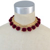 N-6722 Bohemia Gold Plated Box Chain Choker Alloy Bell Plush Ball Charms Collar Short Necklace Adjustable Women Jewelry, Black/Grey/Red Color