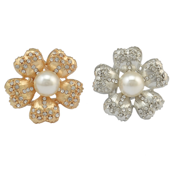 P-0362 Fashion Flowers Rhinestones Crystal Pearl Scarf Buckle Brooch for Women