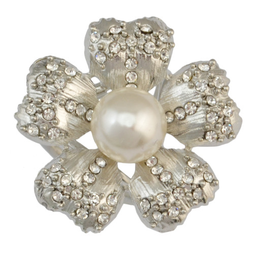 P-0362 Fashion Flowers Rhinestones Crystal Pearl Scarf Buckle Brooch for Women