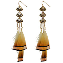 E-4022 Bohemian Brown Feather Tassel Drop Hook Earring Fan-shaped Dangle Earrings for Women Jewelry