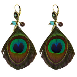 E-4021 Bohemian Retro Handmade Earrings Green Peacock Tail Feather Drop Dangle Earring for Women