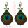 E-4021 Bohemian Retro Handmade Earrings Green Peacock Tail Feather Drop Dangle Earring for Women