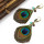 E-4021 Bohemian Retro Handmade Earrings Green Peacock Tail Feather Drop Dangle Earring for Women