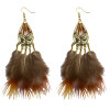E-4019 Bohemian Indian Vintage Retro Style Gold Plated Alloy Butterfly Shape Red Yellow Feather Tassel Dangle Drop Long Earrings For Women Jewelry