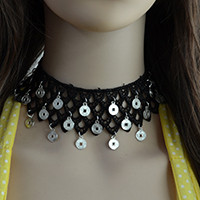 N-6718 Bohemian Style Braid Black Rope Choker Coins Charms Short Clavicle Wide Necklace Women Jewelry