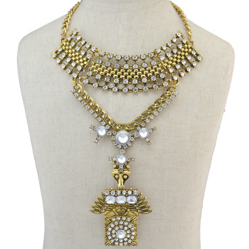 N-6725 Bohemia Rhinestone Long Pendant Necklace Fashion Gold Plated Crystal Charm Choker Necklaces for Women Jewelry