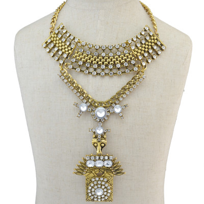 N-6725 Bohemia Rhinestone Long Pendant Necklace Fashion Gold Plated Crystal Charm Choker Necklaces for Women Jewelry