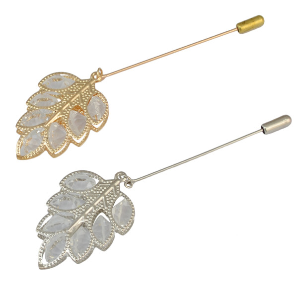 P-0358 Fashion Gold Silver Plated Alloy Resin Beads Leave Shape Brooch Pin  Suit Jacket Accessories For Women & Girls Accessory