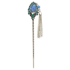 F-0390 Vintage Silver Plated Alloy Hairpin Fashion Ethnic Tribal Rhinestone Peacock Headwear for Women Hair Jewelry