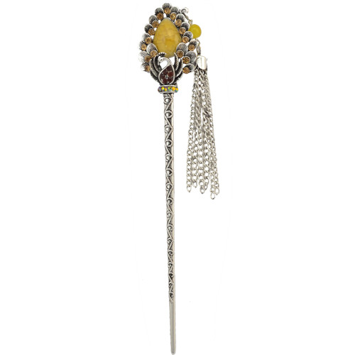 F-0390 Vintage Silver Plated Alloy Hairpin Fashion Ethnic Tribal Rhinestone Peacock Headwear for Women Hair Jewelry