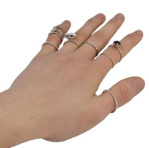R-1431 9pcs/set Bohemian Silver Joint Knuckle Nail Midi Ring Inlay Crystal Rhinestone Finger Rings For Women Jewelry