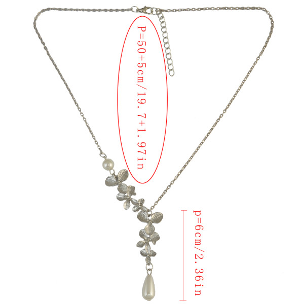 N-6724 Fashion Vintage Pendant Charm Chain Flower Pearl Adjustable Necklace for Women
