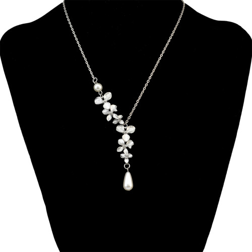 N-6724 Fashion Vintage Pendant Charm Chain Flower Pearl Adjustable Necklace for Women