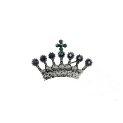 P-0321 Retro Silver Brooch Pins Carved Flower Crown Cross Crystal Rhinestone Brooches for Man