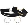 N-6730 Gothic Black Leather Silver Gold Plated Round Pendant Choker Necklace