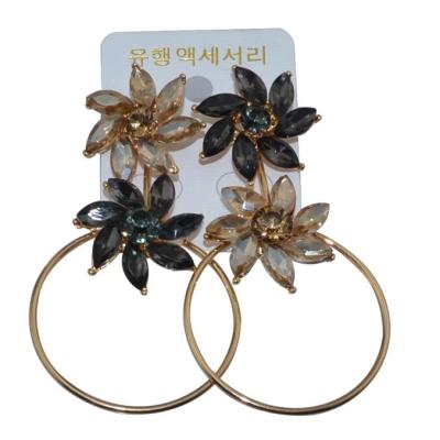 E-4028 Elegant Flower Shape Gold Plated Round Circle Drop Earrings Inlay Zircon Crystal Women Lady Jewelry