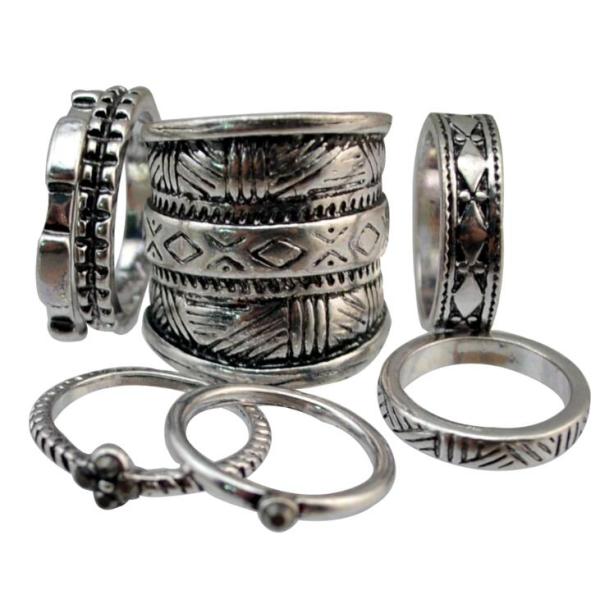 R-1434 2 Colors 7pcs/set Bohemian Vintage Silver Gold Joint Knuckle Midi Finger Charm For Women Rings Jewelry