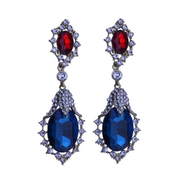 E-3284 trendy luxury royal blue crystal stone plant pendant earring rhinestone party long earrings fashion indian jewelry