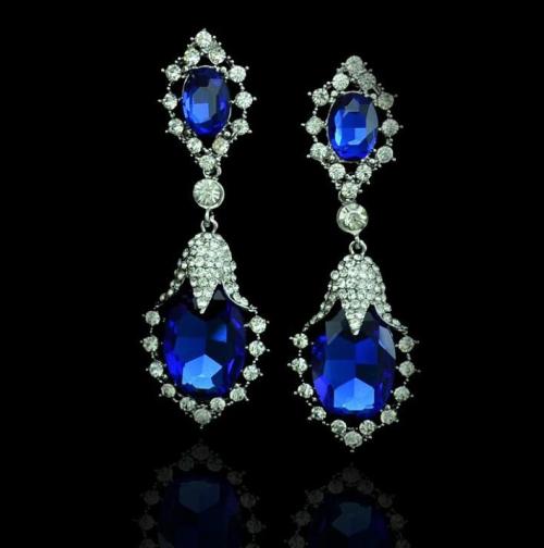 E-3284 trendy luxury royal blue crystal stone plant pendant earring rhinestone party long earrings fashion indian jewelry