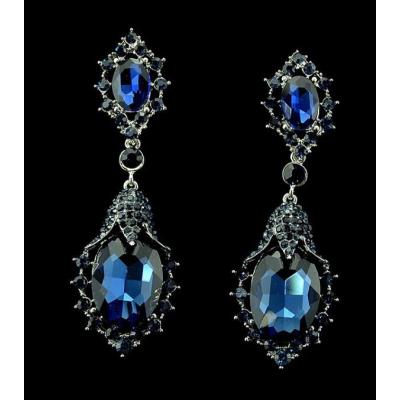 E-3284 trendy luxury royal blue crystal stone plant pendant earring rhinestone party long earrings fashion indian jewelry