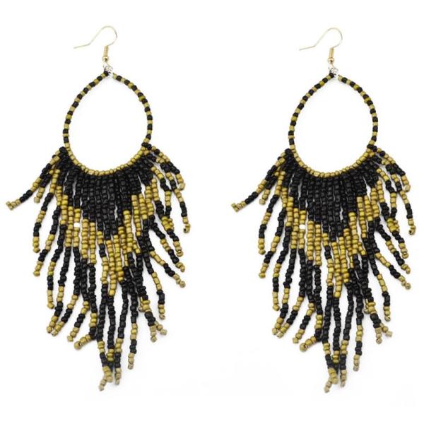 E-3565 Vintage boho gold plated bohemian beads long big statement earrings fashion jewelry