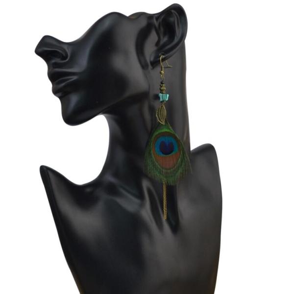 Fashion Vintage Bohemian Peacock Feather Rhinestone Tassel Dangle Long Earrings For Women Jewelry