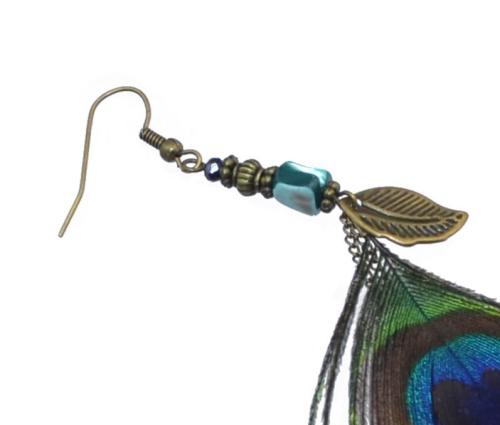 Fashion Vintage Bohemian Peacock Feather Rhinestone Tassel Dangle Long Earrings For Women Jewelry