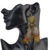 E-4043 Bohemian Brown Feather Tassel Drop Hook Earring Dangle Earrings for Women Jewelry