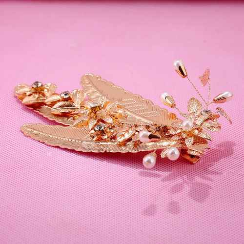 F-0398 Unique Design Fashion Gold Plated Alloy Leaf Shape Hairclip Hair Clips Hair Accessory For Women Jewelry