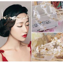 F-0399 Fashion Bohemian Charm Crystal Rhinestone Feather Pearl Copper Wire Hairband for Women Jewelry