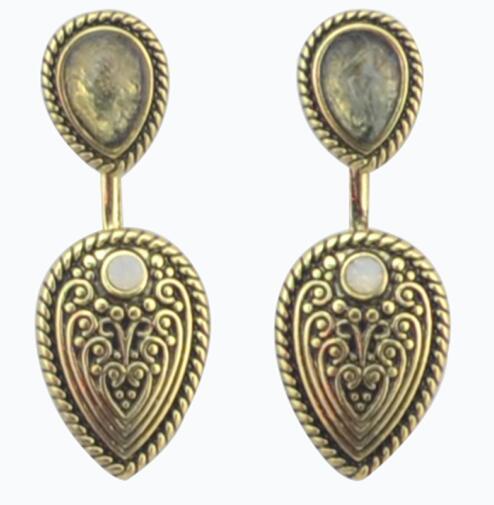 E-4042 2 colors Vintage Bronze Silver Alloy Turquoise Ear Stud Earring For Charm Women Jewelry