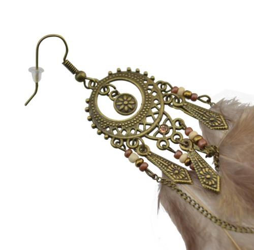 E-4056 Bohemian Jewelry  Brown Feather Beads Tassels Long Drop Dangle Earrings For Women