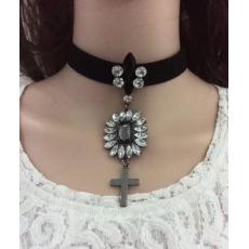 N-6740 Fashion Jewelry Big Rhinestone Adjustable Choker Necklace Velvet Necklace for Women
