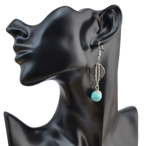 E-4053 Bohemian Silver Plated Drop Earrings Natural Turquoise  Hook Dangle Earring Women Jewelry