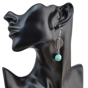 E-4053 Bohemian Silver Plated Drop Earrings Natural Turquoise  Hook Dangle Earring Women Jewelry