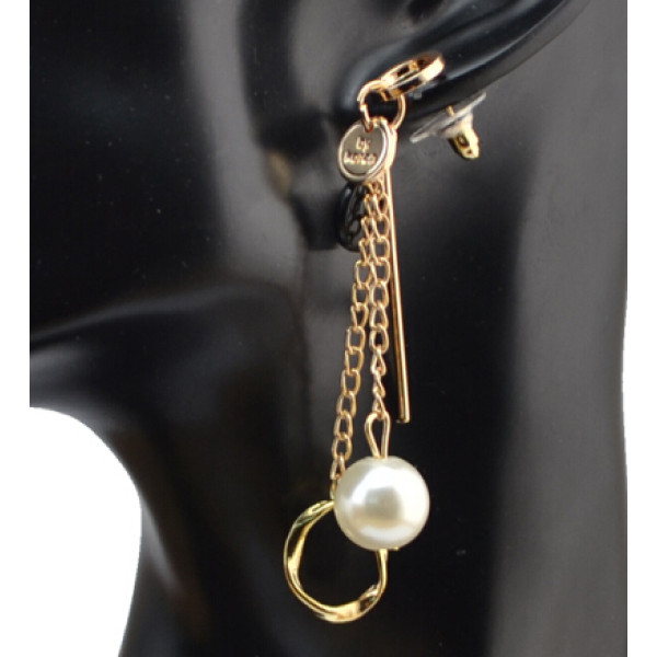 E-4054 New Fashion Korea Silver Gold Plated Faux Pearl Long Drop Earring For Women