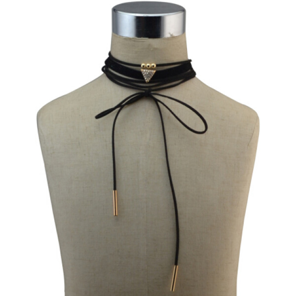 N-6743 3Pcs /Set New Fashion Triangle Shape Crystal Beads Leather Choker Necklace for Women Bohemian