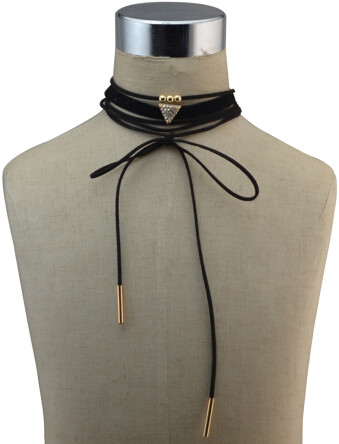 N-6743 3Pcs /Set New Fashion Triangle Shape Crystal Beads Leather Choker Necklace for Women Bohemian