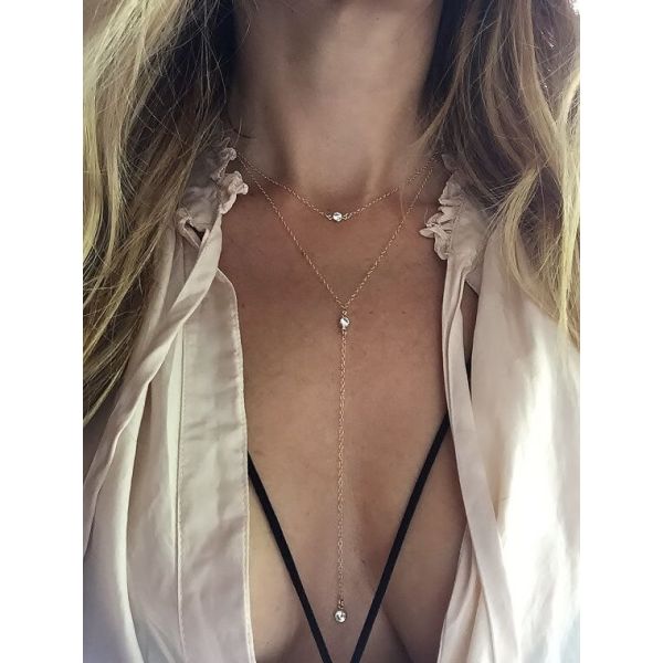 N-6744 New Arrival Fashion Leather Chain Long Body Chain Jewelry for Sexy Girls Multilayer Chain Body Jewelry