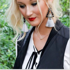 E-4058 New Fashion Bohemian Beads Tassel Crystal Long Drop Dangle Earring For Women