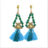 E-4058 New Fashion Bohemian Beads Tassel Crystal Long Drop Dangle Earring For Women