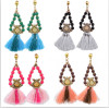 E-4058 New Fashion Bohemian Beads Tassel Crystal Long Drop Dangle Earring For Women