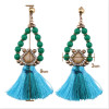E-4058 New Fashion Bohemian Beads Tassel Crystal Long Drop Dangle Earring For Women