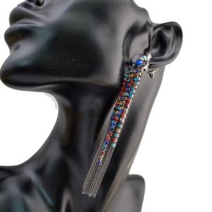 E-4061 2 Colors Fashion Women Jewelry Drop Dangle Ear Diamante Dangle Tassel Pendant Charm Earring