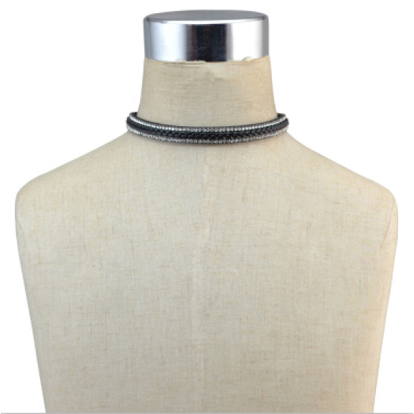 N-6755 4 Colors Leather Diamante Crystal Choker Necklace For Charm Women Jewelry
