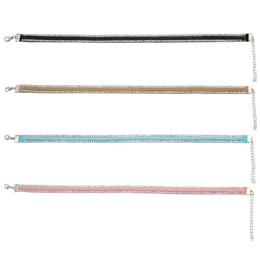 N-6755 4 Colors Leather Diamante Crystal Choker Necklace For Charm Women Jewelry