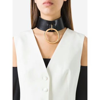 N-6760 New Arriva Gothic Leather Gold Plated Round Pendant Choker Necklace For Women