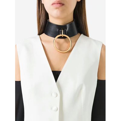 N-6760 New Arriva Gothic Leather Gold Plated Round Pendant Choker Necklace For Women