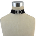 N-6756 Gothic Jewelry Women Velvet Double Round Crystal Choker Necklace Adjustable Boho Short Necklaces